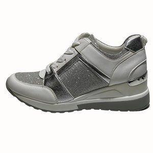 Silver Wedge Sneakers Womens Lightweight Walking Shoes Size 9.5‎ White